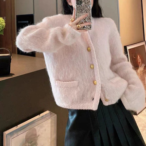 Z-7161 Cardigan Femme Col Rond Couleur Unie Haute Qualité Anti-Plis en Nylon/Acrylique Tricoté Brossé Chaud et Décontracté pour l'Automne - Product Image 2