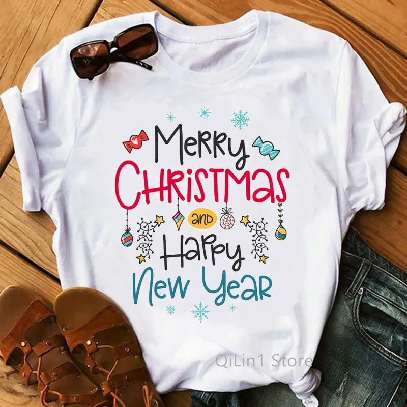 Merry Christmas T Shirt Women Happy New Year Gift Lovely Graphic Tees Female Top Xmas Woman Clothes Girls Streetwear