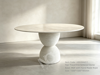 Table à manger ronde moderne avec plateau en pierre de travertin et base en corde, table artistique pour hôtel, appartement ou projet commercial