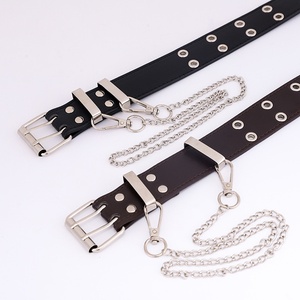 Nouvelle ceinture large pour femme style punk à double rangée de boutons, boucle ardillon en alliage, décoration chaîne, marque Jessi, largeur 3,3 cm, longueur 110 cm - Product Image 3