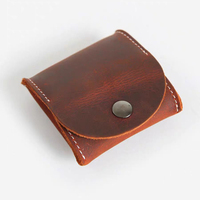 Dompet Koin Kulit Asli Mini Pendek Unisex Vintage Kustomisasi Grosir, Lapisan Atas Crazy Horse, Penutup Hasp, Dompet Sederhana