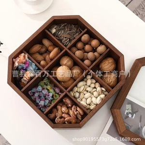 Bandeja octogonal de nogal para frutas con tapa transparente, caja de dulces y soporte de almacenamiento para decoración de mesa de cocina - Product Image 2