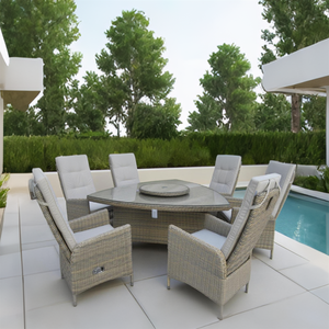 6-delige Outdoor Rotan Dinerset Met Verstelbare Ligstoelen Met Hoge Rugleuning En Unieke Glazen Tafel, Aangepaste Stijlen - Product Image 2