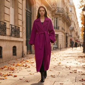 <span class=keywords><strong>Cappotto</strong></span> Avvolgente da Donna in Misto Lana Tinta Unita con Cintura Annodabile, Oversize, Impermeabile, Traspirante, con Bordo in Pelliccia, Colore <span class=keywords><strong>Fucsia</strong></span>, per l'Autunno - Product Image 1