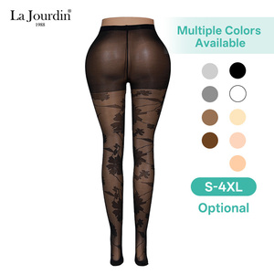 Collants en dentelle tricotée grande taille et collants jacquard 6XL à motif floral, résistants aux déchirures, en Spandex/Nylon - Product Image 6