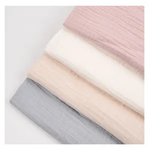 Organic soft 100% cotton muslin cream beautiful color crepe fabric 4 layer for baby swaddle blanket