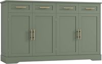 Buffet de cuisine vert haut avec 4 tiroirs, grand meuble de bar à café, table de buffet moderne pour salle à manger et salon
