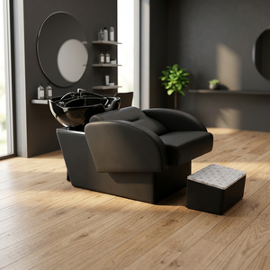 Smartspace - Sillón Reclinable de Lujo Contemporáneo para Lavado de Cabello, Color Negro, con Lavabo de Cerámica y Tapicería de Cuero Sintético - Product Image 3