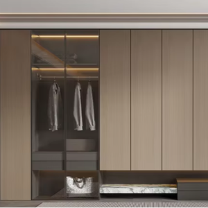 Armario Modular Moderno de Alta Gama con Acabado en Madera, Armario de Acero Inoxidable Personalizado con Espejo - Product Image 1