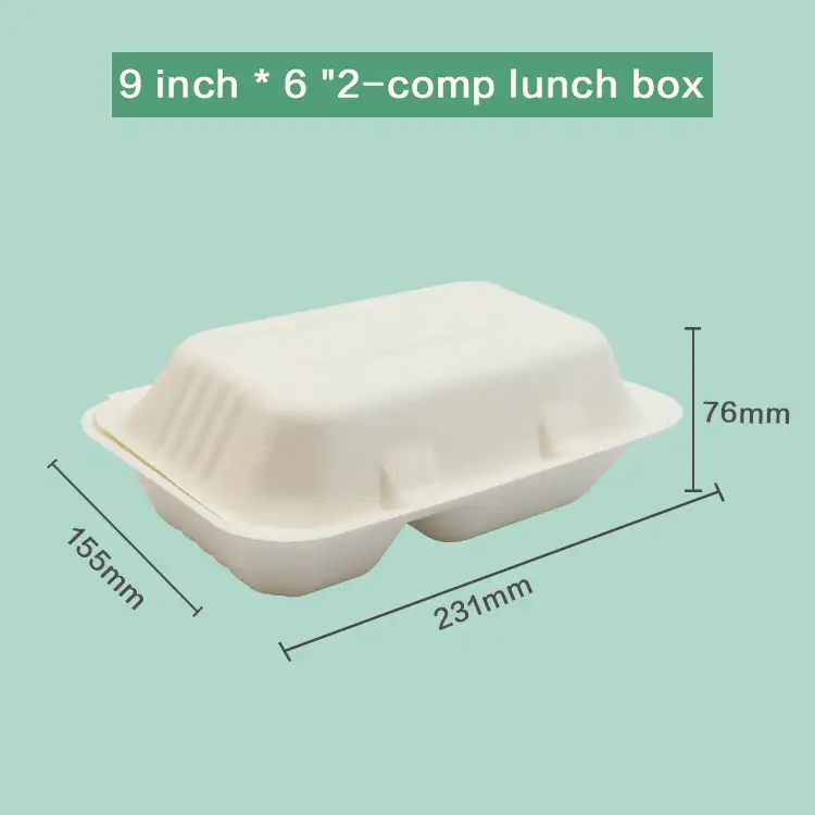 Confezione per alimenti in bagassa biodegradabile usa e getta con contenitore a 2 scomparti