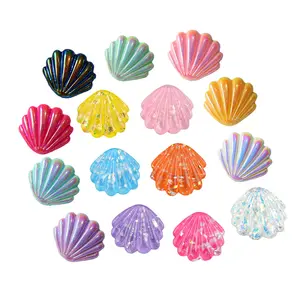 hot sale keychain diy accessories ab electroplated jelly colored flat back big shell resin charm