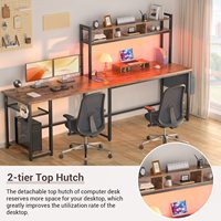 Bureau d'angle pour ordinateur personnalisé avec étagère de rangement et support pour écran, bureau en forme de L avec prises électriques et bande LED