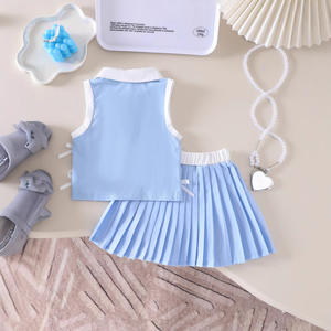 Ensemble 2 pièces d'été pour bébé fille, style européen et américain, avec haut à revers et jupe plissée, pour nourrissons et tout-petits - Product Image 2