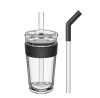 Tasse à café design étanche 450ml Tasse à café glacée Tasses à boire en verre avec couvercle et paille