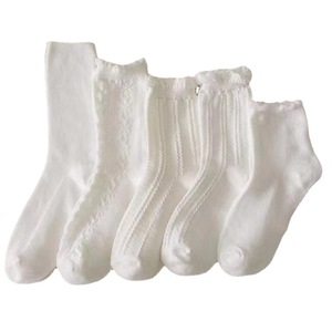 <b>White</b> <b>Lace</b> Socks Solid Color Mid Calf Breathable Sweat Absorbing Women Casual JK Style Youth Fashion - Product Image 5