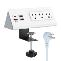 Multiprise de bureau à fixation murale 32W avec 3 prises CA et 4 ports USB (USB-C PD 20W), protection contre les surtensions à chargement rapide, homologuée ETL
