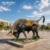 Sculpture de taureau musclé en bronze coulé, art métallique, pour place de quartier financier, sculpture extérieure emblématique, statue, fabrication sur mesure