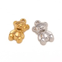 Pendentif Ours en Peluche 3D en Acier Inoxydable, Or, Argent, Charme pour la Fabrication de Bijoux, Collier, Boucles d'Oreilles DIY