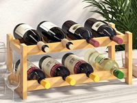 Range-bouteilles en bambou minimaliste écologique à 2 niveaux empilable, capacité 8 bouteilles, organisateur d'étagère moderne pour bar à vin domestique
