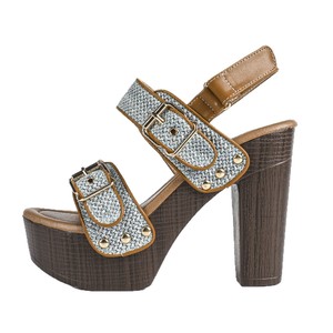 Sandales à talons compensés à bout ouvert, plateforme tendance, bride arrière à boucle, en cuir microfibre, talon ultra haut, chaussures pour femmes - Product Image 5