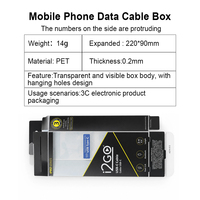 Boîte d'emballage transparente en PET pour câble USB de téléphone portable, pour affichage en magasin, étui transparent pour produits numériques 3C avec côtés saillants