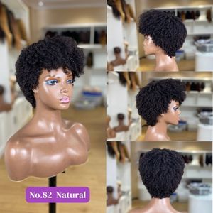 Perruque <span class=keywords><strong>Cheveux</strong></span> Humains Brésiliens <span class=keywords><strong>Afro</strong></span> Crépus, Courte, Fabriquée à la Machine, Avec Frange, <span class=keywords><strong>Cheveux</strong></span> Alignés Cuticules, Vente en Gros, Perruques Économiques pour Femmes Noires - Product Image 2