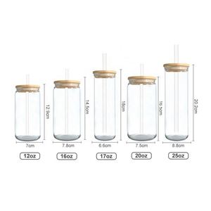 Gobelets en verre personnalisables de 12oz/16oz/20oz/25oz avec couvercle en bambou et paille pour jus et boissons, vierges pour sublimation, vente en gros - Product Image 2