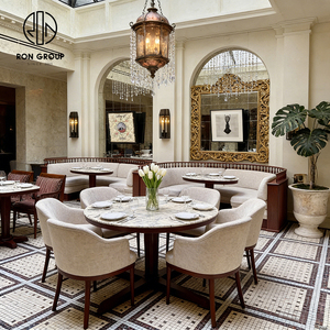 Sofá Clásico Francés Tapizado en Forma de Media Luna, Mesa Redonda de Mármol con Tapicería de Tela, Juego de Mesa y Sillas para Cafetería, Muebles para <span class=keywords><strong>Restaurante</strong></span> - Product Image 5