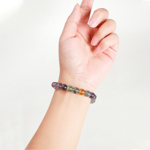 สร้อยข้อมือหินฟลูออไรต์สีม่วง 5A สำหรับพัฒนาจิตวิญญาณ ลูกปัดคริสตัลบำบัด ช่วยในการทำสมาธิ สร้อยข้อมือยืดหยุ่นปรับได้ - Product Image 2