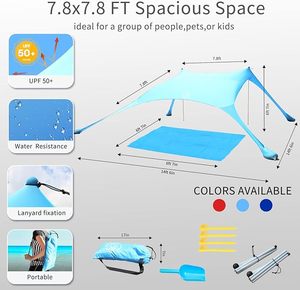Toldo de aluminio para camping, playa, sombrilla, carpa de playa, refugio solar con sacos de arena - Product Image 3