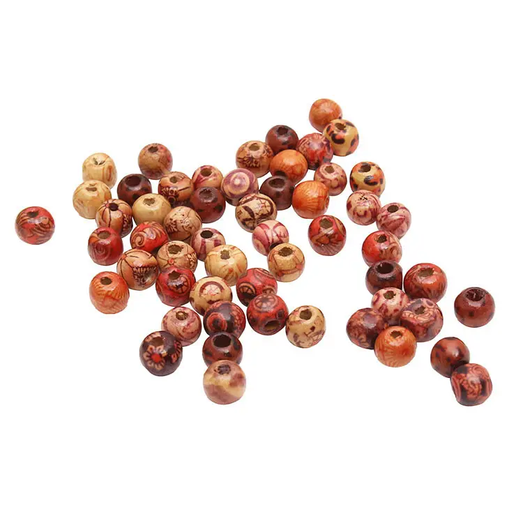 natural painted round loose wooden hair dreadlock multicolor oval drum beads diy rosary bracelet mix color jewelry set making