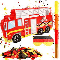 Piñata Camion de Pompiers HLC avec Boucle de Suspension, Bâton, Bandeau, Confettis, Piñata Camion de Pompiers Rouge, Cadeaux de Fête Thème Pompier