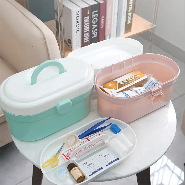 Amazon Hot Sale Portable Family First Aid Box Medicine Storage Organizer Cases with Removable Tray and Portable Handle