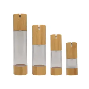 Garrafa de bambu para airless soro luxo cosméticos 30ml airless 100ml bambu airless loção bomba garrafas 30ml recicláveis 50ml