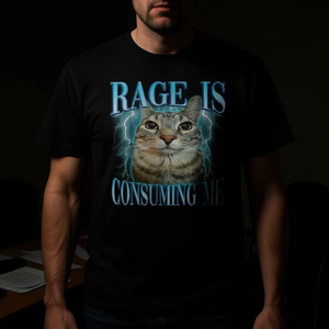 Camiseta con diseño de meme de gato mirando fijamente, diseño de Rage Is Consuming Me, color negro, unisex, talla para adultos - Product Image 3