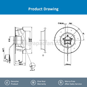 Ebmpapst 3.7A 48VDC R3G355-AM08-30 178W 1560รอบต่อนาที1805m 3 /h oum/odm มอเตอร์ไฟฟ้ากระแสตรงพัดลมระบายความร้อนแบบแรงเหวี่ยง - Product Image 4