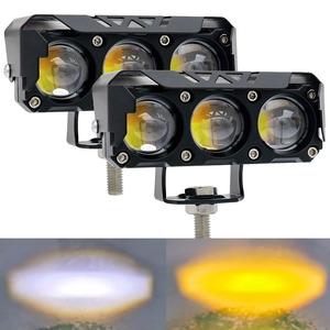 Phare auxiliaire de moto à 3 lentilles, LED bicolore blanc-jaune, feux de brouillard, mini feux de route pour moto - Product Image 1