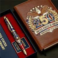 Nouveauté 2026 : Coffret Cadeau Luxe Stylo et Carnet pour le 250e Anniversaire des États-Unis – Souvenir Unique pour Partenaires d'Entreprise, VIP, Hôtes et Fête des Pères