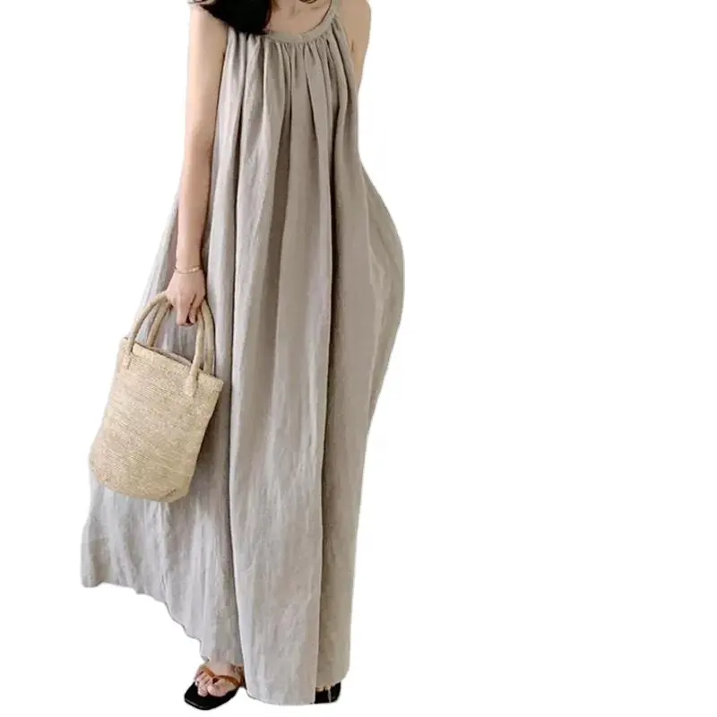 Hot Sale Summer Vintage Cotton and Linen New 2022 Women's Wear Korean Fashion Sleeveless Casual A-line Dress