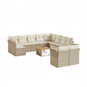 Ensemble de canapés de jardin en rotin PE beige, mobilier d'extérieur avec coussins en mousse haute densité, design contemporain, imperméable - Product Image 1