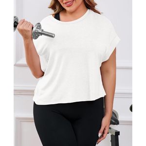 Fisoew Custom Womens Plus Size Open Back Workout Short Sleeve Athletic Crop <b>Top</b> Gym Yoga T-Shirt Made in China - Product Image 2