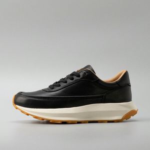 Zapatillas Deportivas Negras de Cuero Genuino con Cierre de Cremallera en la Puntera, Suela Gruesa de Goma, Entresuela Acolchada, Ligeras, para Otoño y Verano - Product Image 1