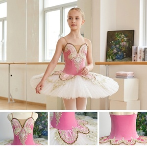 AL-T1832 Vente en gros de tutus de ballet classiques pour enfants, corsage en velours rose, costume de danse de compétition pour filles, tutu professionnel de type pancake - Product Image 2