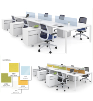 Nouvelle Poste de Travail Mobile Moderne pour 4 Personnes, Bureau Modulaire en Verre, MDF et Aluminium pour Atelier, Hôpital, Hall, Salle de Sport