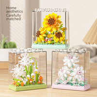 Kit de bloques de construcción florales, juguetes educativos creativos DIY, decoración de escritorio, Kit de montaje de plástico para niños, regalo de cumpleaños