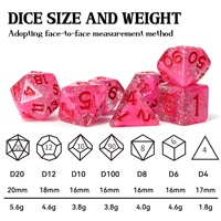 7 dés polyédriques transparents en résine scintillante rose, ensemble de dés DND avec numéros rouges, adaptés aux jeux de rôle, Warhammer, jeux de table