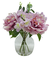 Bunga Peony buatan elegan dengan air palsu dalam vas kaca untuk Dekorasi Rumah & pernikahan