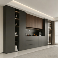 Meuble de rangement moderne en bois avec étagères LED et éclairage, buffet à vin avec vitrine en verre pour bar à domicile
