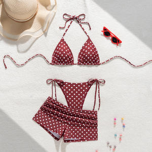 Viviblook Z0126ST01 Nuevo traje de baño para mujer, ropa de playa de verano, trajes de baño con tirantes de lunares, conjunto de Bikini Sexy de 3 piezas con cordones negros - Product Image 6