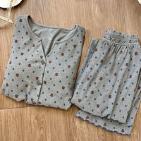 Pyjamas Printemps/Été/Automne - Cardigan en Soie à Manches Longues pour Femmes, Vêtements de Maison Décontractés, Ensemble Cartoon Populaire